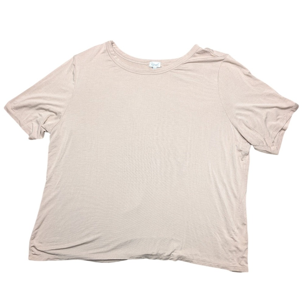 Kismet Stretchy‎ XXL Cream Ribbed Knit Short Sleeve Idea Crewneck Lightweight